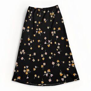 Black Floral A-Line Midi Slip Skirt POPSUGAR Size XS Summer Spring 90’s Inspired
